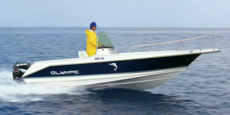 Olympic Boats 580 CC - open, center console motorboat for outboard engine. Excellent for fishing in rough seas!